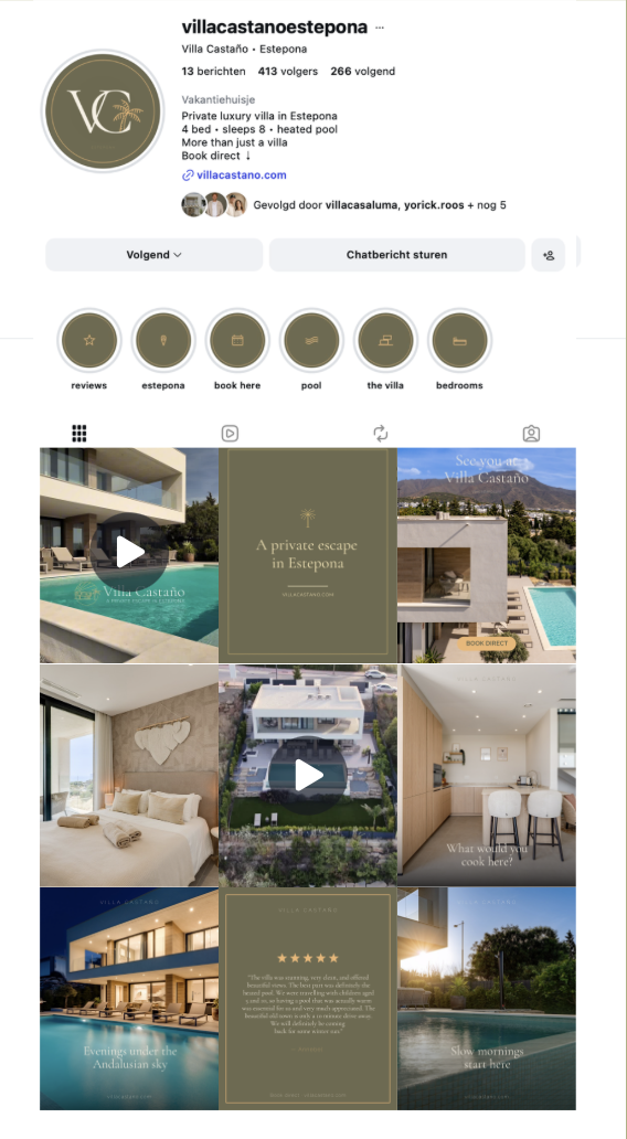 Social media content voor Villa Castaño